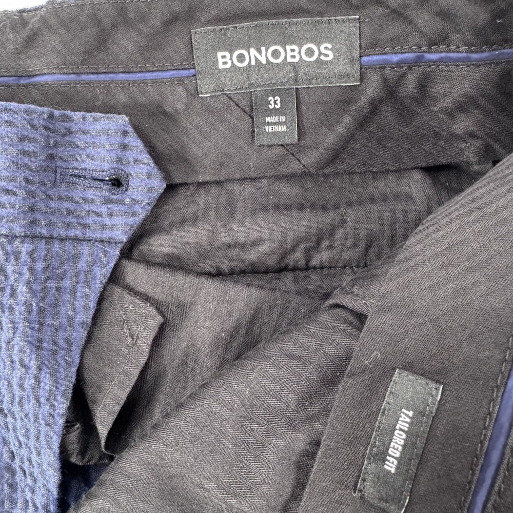 BONOBOS Seersucker Pants Mens 33x24 *Hemmed Italian Fabric Tailored Fit Blue - Picture 2 of 16